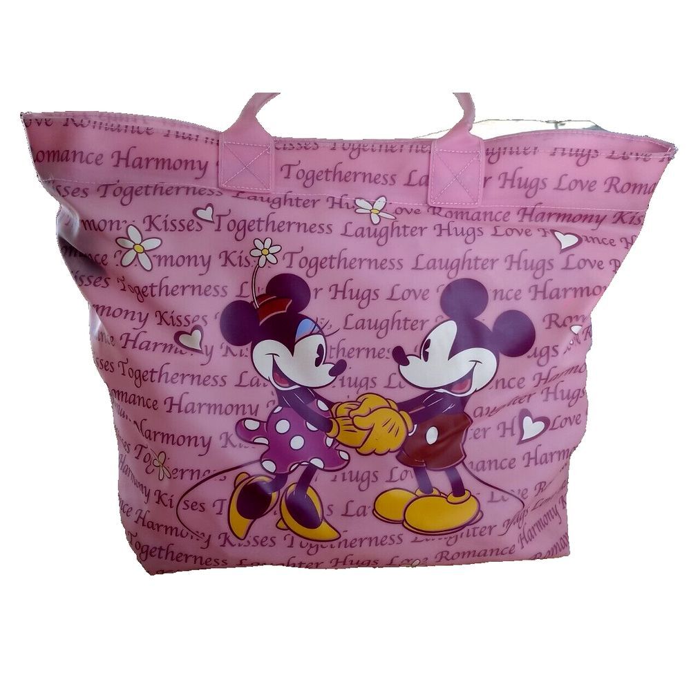 DISNEY Mickey & Minnie Pink Zipper Toteβ Beach Bag LOVE Kisses Hugs Vintage RARE